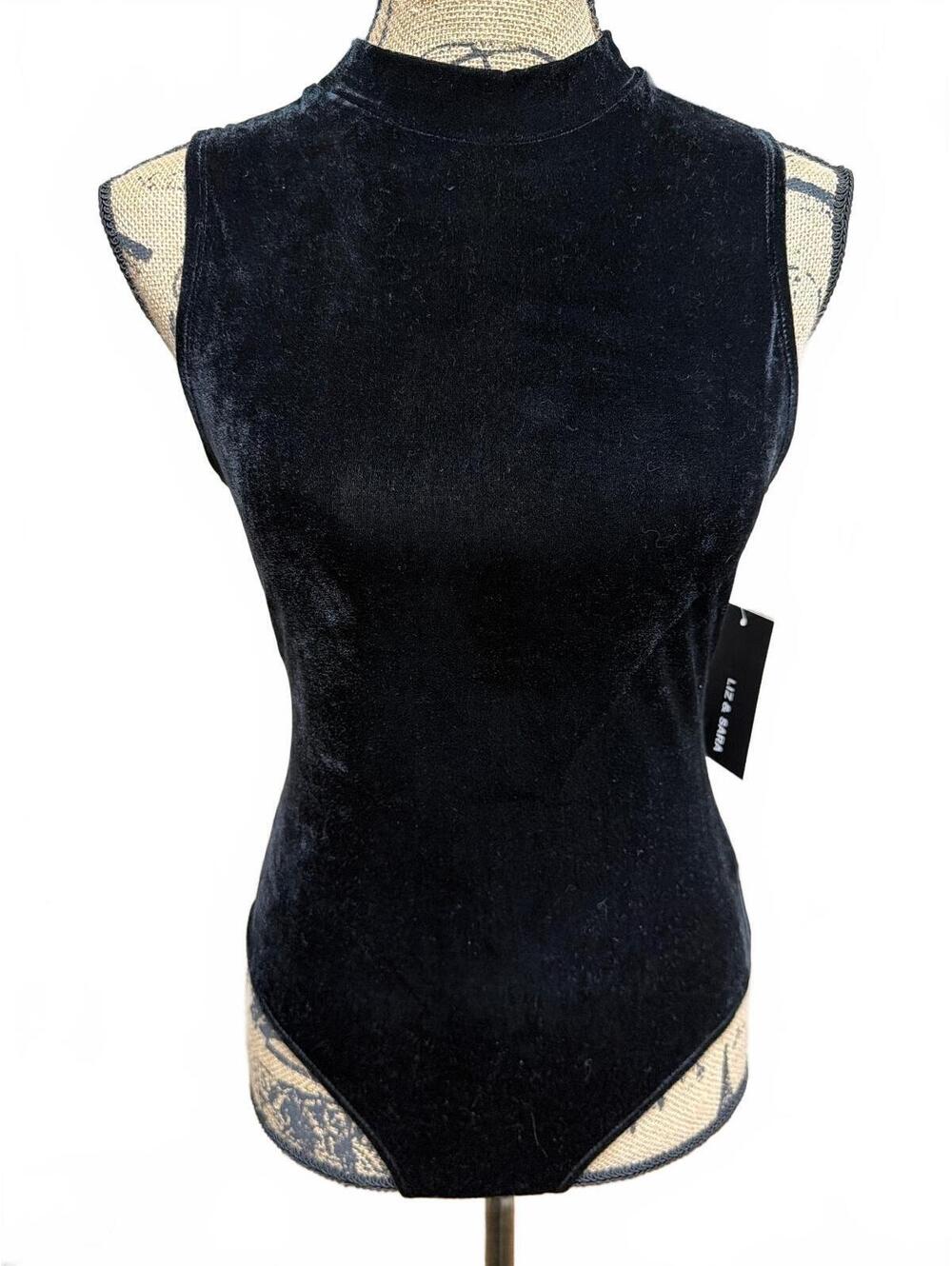904: Liz & Sara Women's Black Velvet Bodysuit - Small